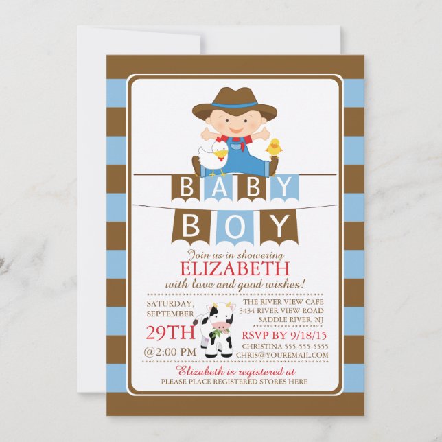 Cute Farmer Boys Baby Shower Invitation (Front)
