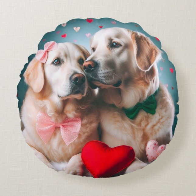 Cute farmer couple valentine's day round cushion (Front)