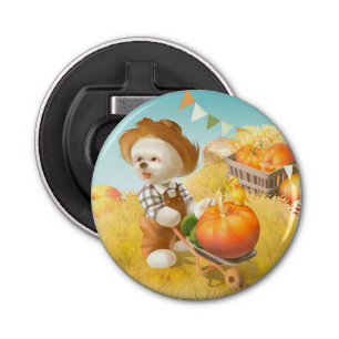 Cute Farmer Dog with Pumpkin Bottle Opener