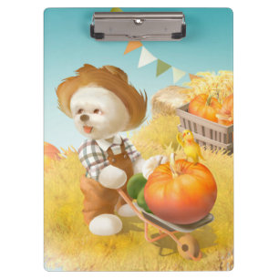Cute Farmer Dog with Pumpkin Clipboard
