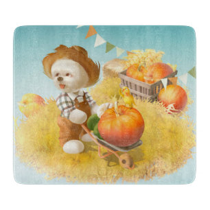 Cute Farmer Dog with Pumpkin Cutting Board