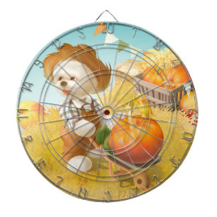 Cute Farmer Dog with Pumpkin Dartboard