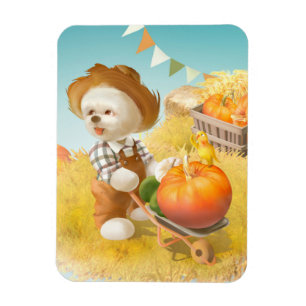 Cute Farmer Dog with Pumpkin Magnet