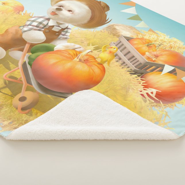 Cute Farmer Dog with Pumpkin Sherpa Blanket (3/4)