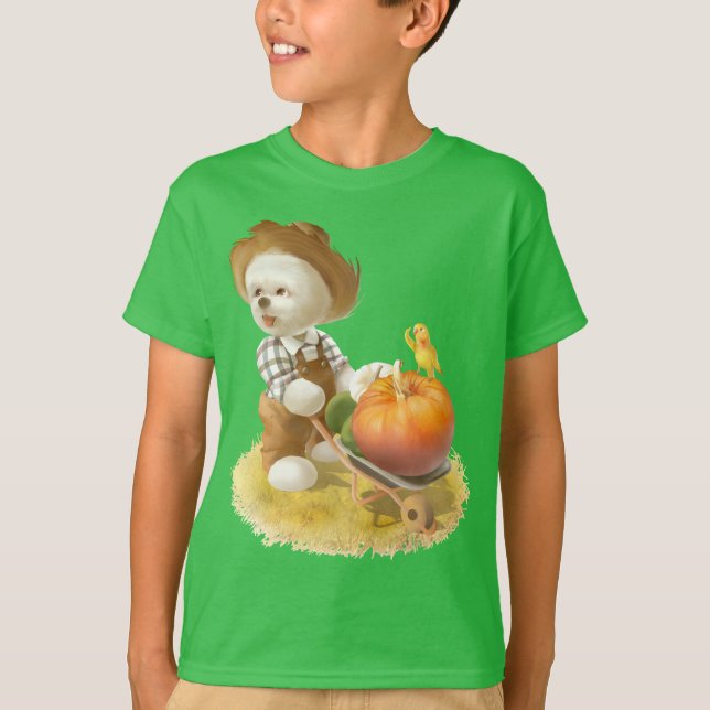 Cute Farmer Dog with Pumpkin T-Shirt (Front)
