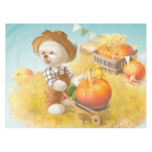 Cute Farmer Dog with Pumpkin Tablecloth