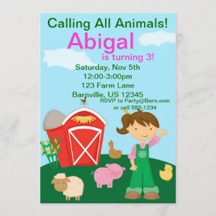 Cute Farmer Girl Farm Birthday Party Invitation