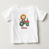Cute Farmer Lion on a Red and Green Tractor