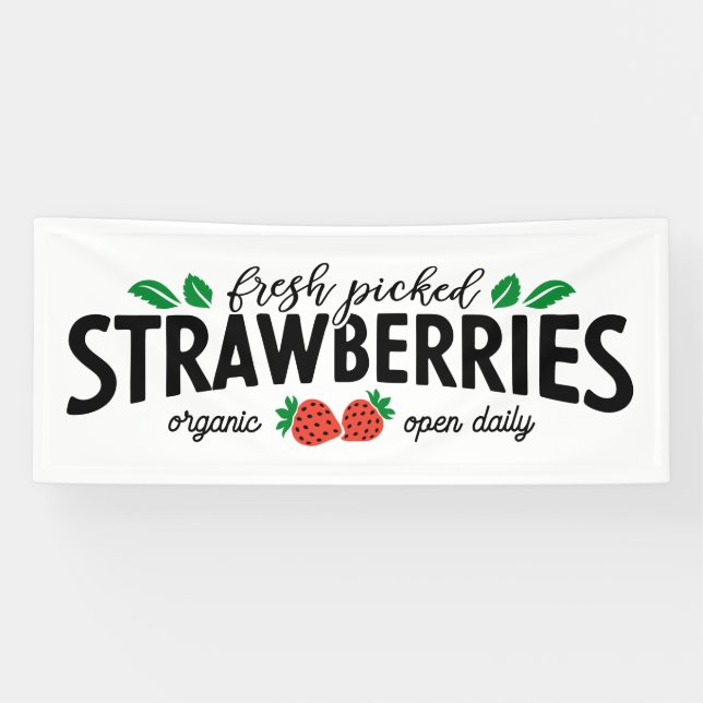 Cute Farmers fresh picked strawberries banner (Horizontal)