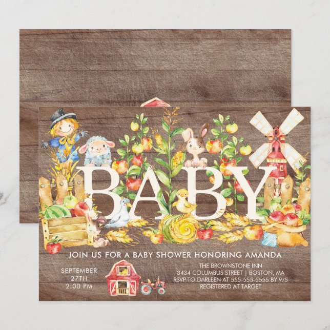 Cute Farmers Market Baby Shower Invitation (Front/Back)