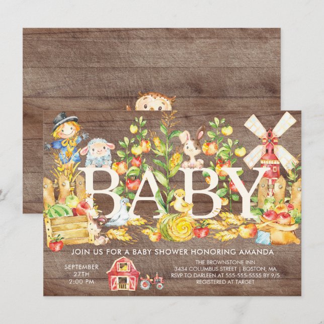 Cute Farmers Market Baby Shower Invitation (Front/Back)