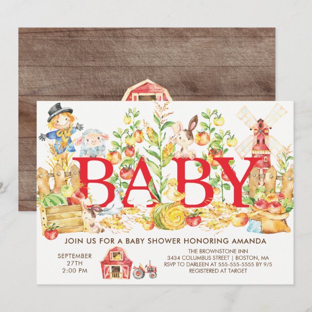 Cute Farmers Market Baby Shower Invitation (Front/Back)