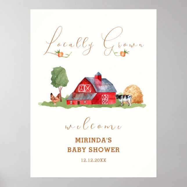 Cute Farmers Market Barnyard Baby Shower Welcome Poster (Front)