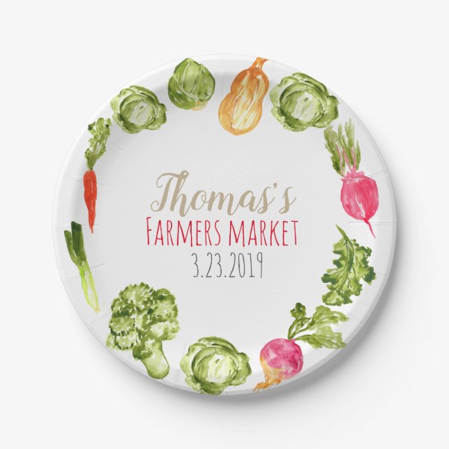 Cute farmers market birthday paper plate (Front)