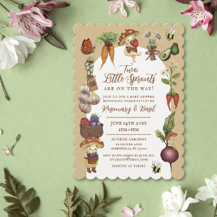 Cute Farmers Market Theme Twin Couples Baby Shower Invitation