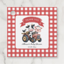 Cute Farmhouse Animals Baby Shower Red Stripes