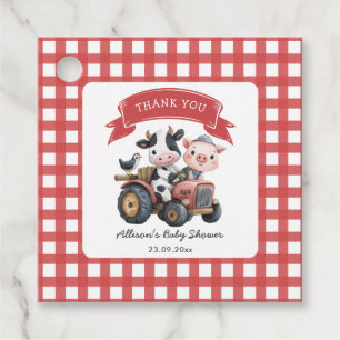 Cute Farmhouse Animals Baby Shower Red Stripes Favour Tags