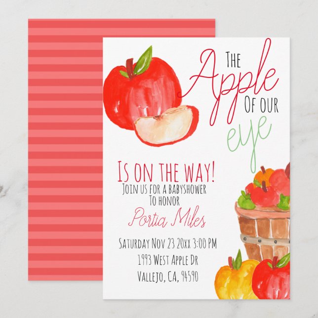 Cute farmhouse apple babyshower invite (Front/Back)