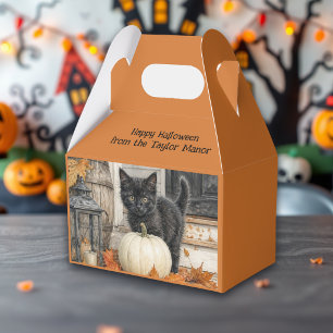 Cute Farmhouse Black Cat and Pumpkin Halloween Favour Box