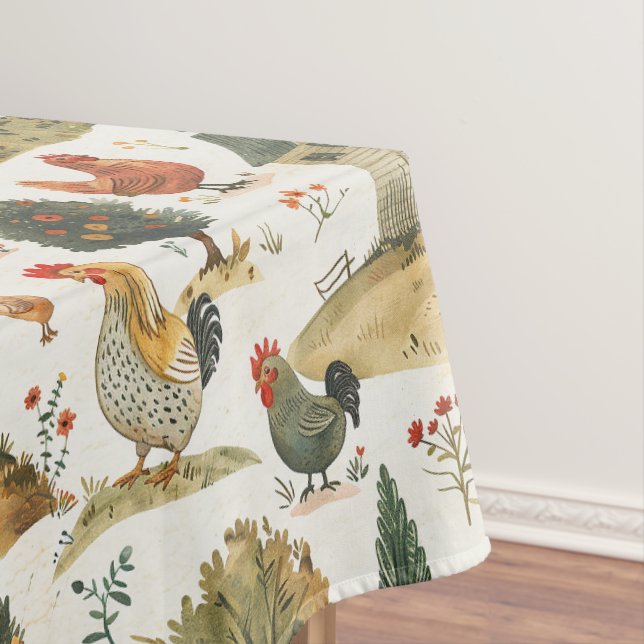 Cute Farmhouse Chickens Tablecloth (In Situ)