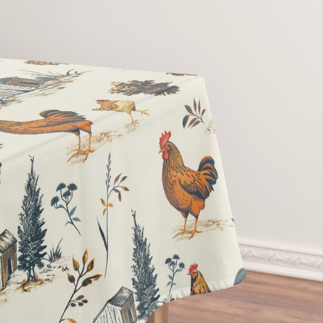 Cute Farmhouse Chickens Tablecloth (In Situ)