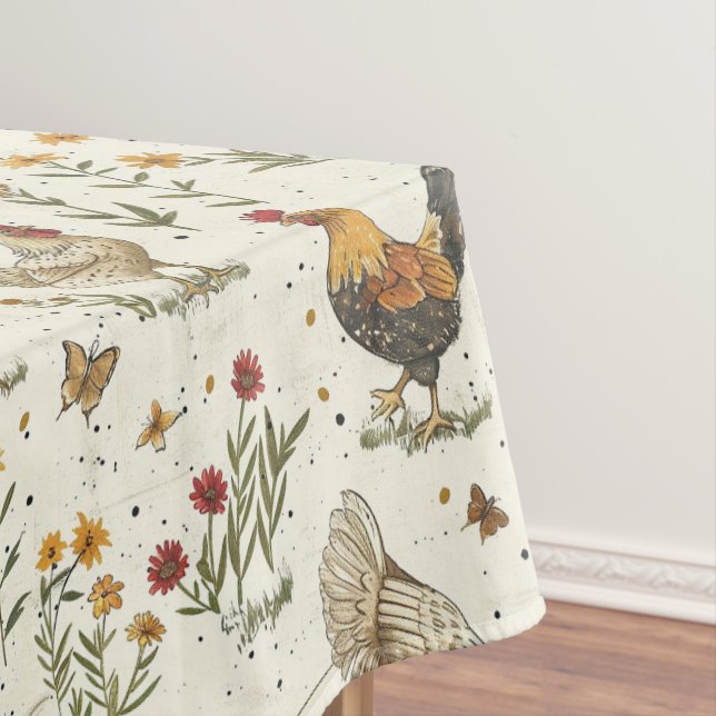 Cute Farmhouse Chickens Tablecloth (In Situ)