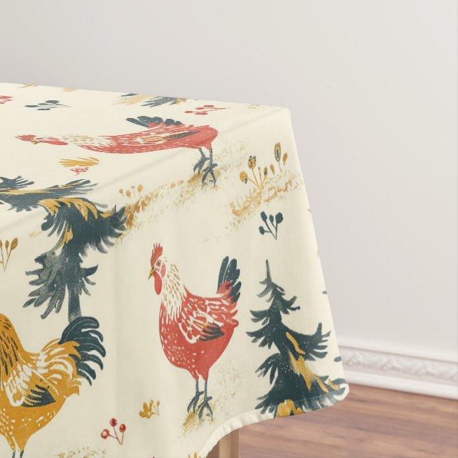 Cute Farmhouse Chickens Tablecloth (In Situ)