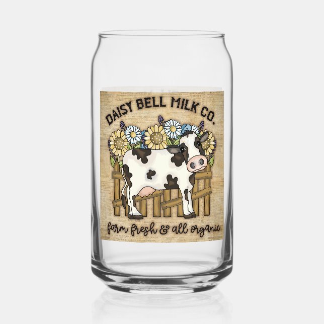 Cute Farmhouse dairy milk cow Can Glass (Front)