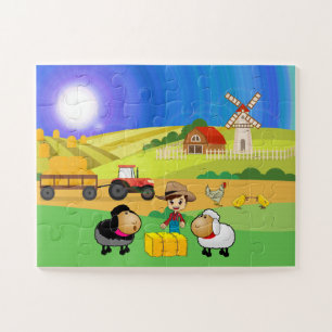 Cute Farmhouse, Sheep, and Chicks Jigsaw Puzzle