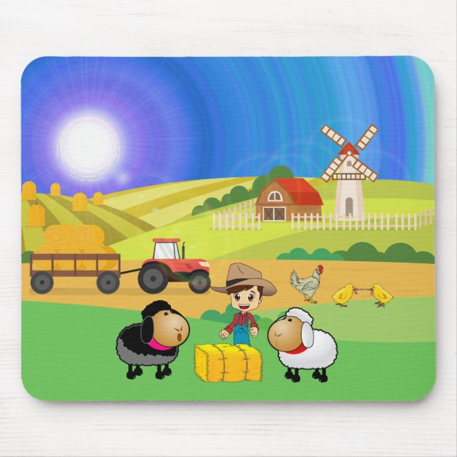 Cute Farmhouse, Sheep, and Chicks Mouse Mat (Front)