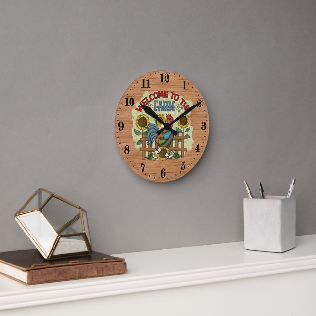 cute farmhouse welcome chicken lovers round clock (Office)