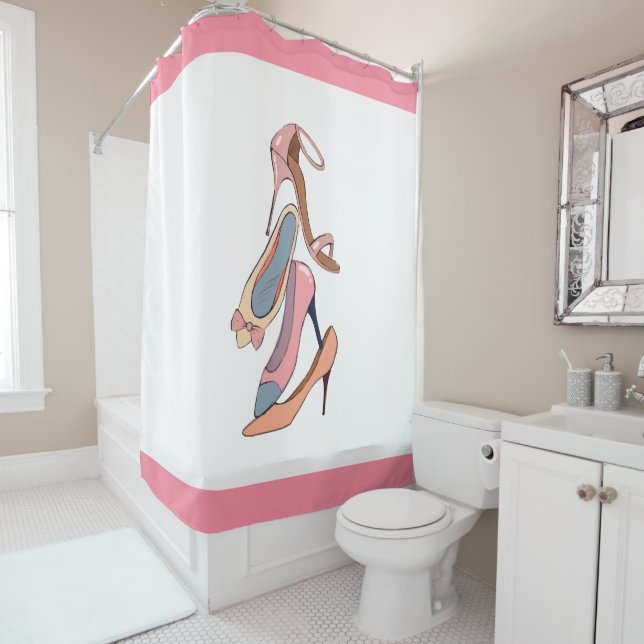 Cute Fashion Girl Shoes Stiletto Pink Fun Shower Curtain (In Situ)