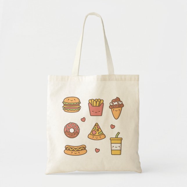 Cute Fast Food Burger Fries Doughnut Pizza Tote (Front)