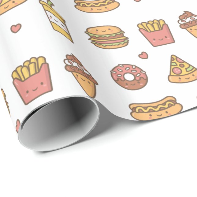 Cute Fast Food Doodles For Her Wrapping Paper (Roll Corner)
