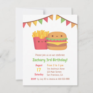 Cute Fast Food Fries and Burger Birthday Party Invitation