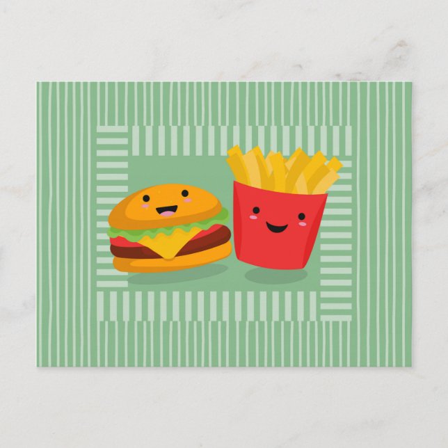 Cute Fast Food Hamburger Fries Postcard (Front)
