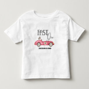 Cute FAST ONE Red Race car 1st birthday Toddler T-Shirt