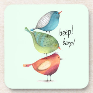 Cute Fat Birds Standing on Each Other Coaster