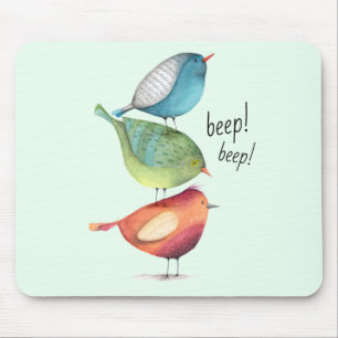 Cute Fat Birds Standing on Each Other Mouse Mat