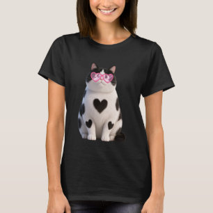 Cute Fat Black Cat Dad Mum Hearts Sunglasses Valen T-Shirt