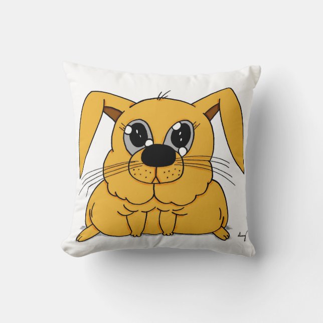 Cute Fat Bunny Pillow - Black (Front)