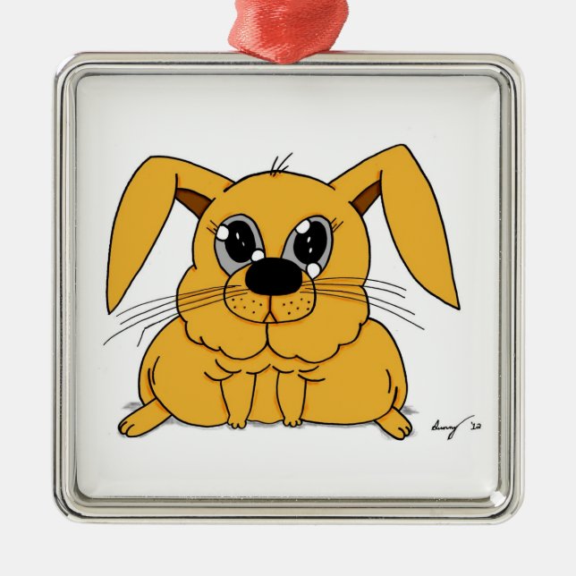 Cute Fat Bunny Square Ornament (Front)