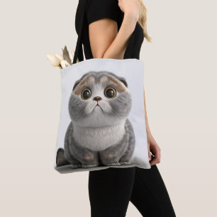 CUTE FAT FLUFFY SCOTTISH FOLD CAT TOTE BAG