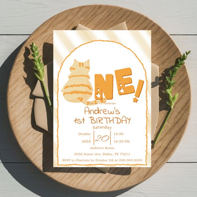 Cute Fat Orange Cat 1st Birthday Invitation (Creator Uploaded)
