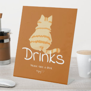 Cute Fat Orange Cat Baby Shower Drinks Pedestal Sign