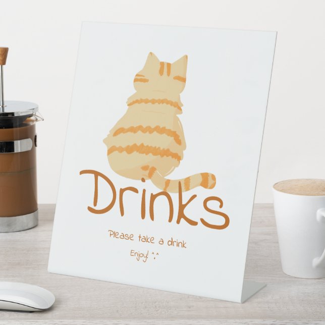 Cute Fat Orange Cat Baby Shower Drinks Pedestal Sign (In SItu)