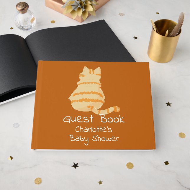 Cute Fat Orange Cat Baby Shower Guest Book (Front Open)
