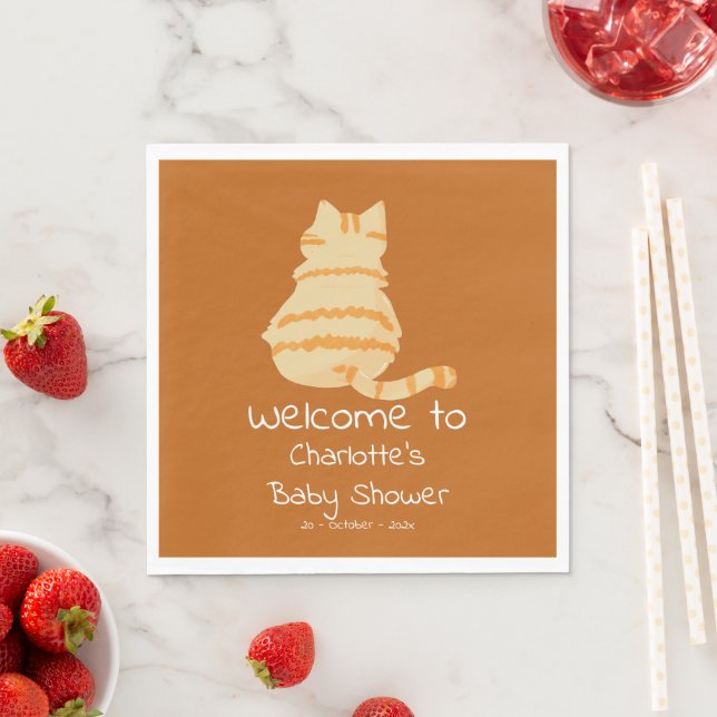 Cute Fat Orange Cat Baby Shower Napkin (Insitu)