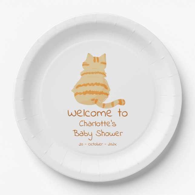 Cute Fat Orange Cat Baby Shower Paper Plate (Front)