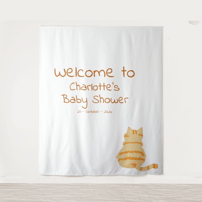 Cute Fat Orange Cat Baby Shower Photo Backdrop Tapestry (Front)
